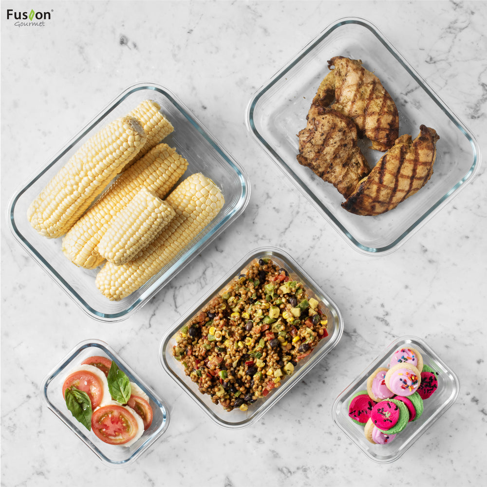 Potluck Set - 5 pack Rectangular Glass Food Storage Containers – Fusion  Gourmet